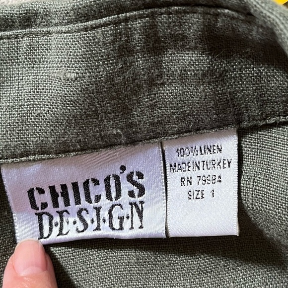 NWOT Chico’s 100% Linen Duster Slits Longline  Lagenlook Army Green Size 8/10 - Picture 7 of 10